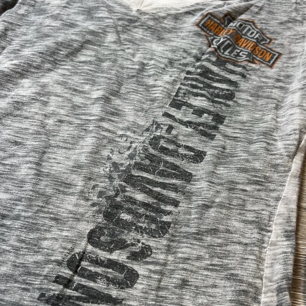 Harley-Davidson Shirt Womens Medium Grey Burnout Long Sleeve V-Neck Sweden Biker